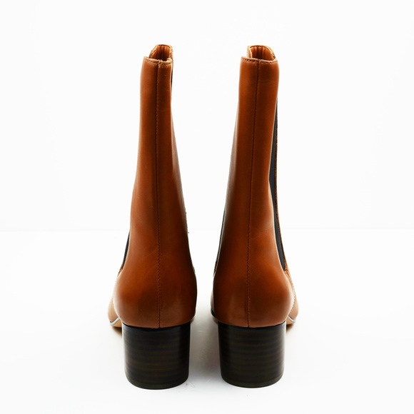 New JCREW Leather High-Shaft Stacked-Heel Boots Rich Caramel - Picture 8 of 8